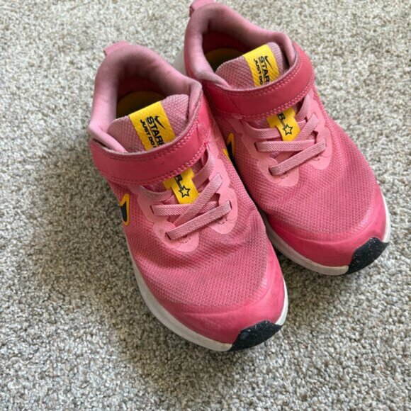 Nike Starrunner Just Do It Grade School Girl Size 12C Pink Velcro Running Shoes - Picture 2 of 10